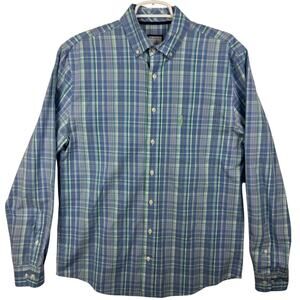Men's Johnnie-O Azure Plaid Long Sleeve Button Up Cotton Casual Shirt sz Medium